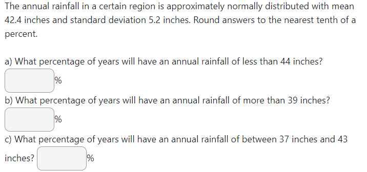 Solved The annual rainfall in a certain region is | Chegg.com