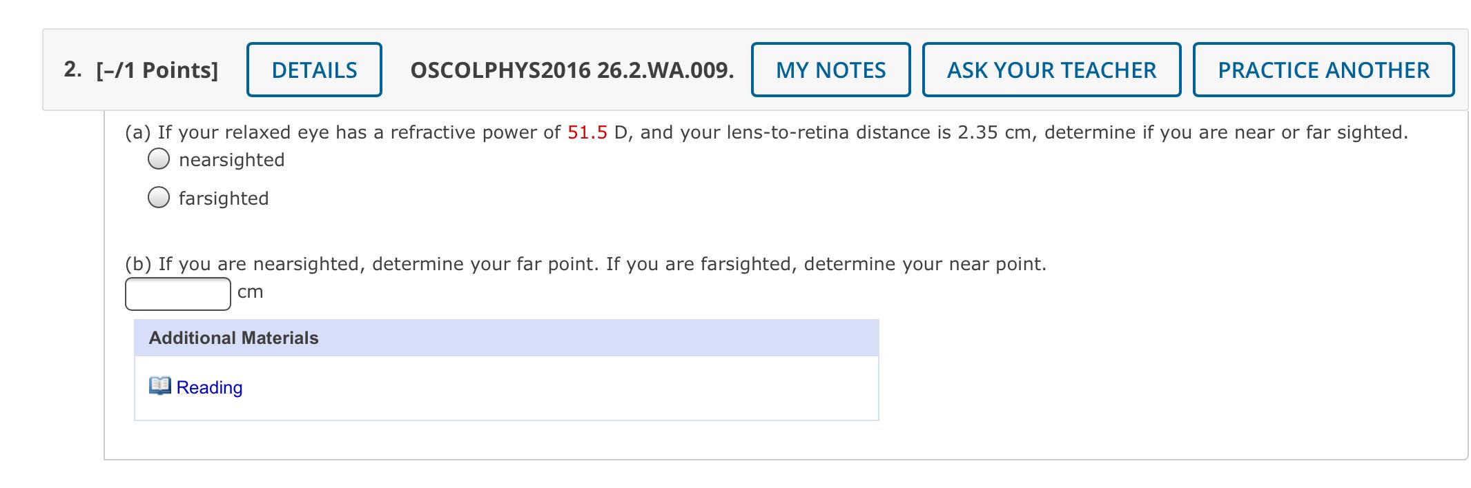 Solved 2 [ 1 Points] Details Oscolphys2016 26 2 Wa 009 My