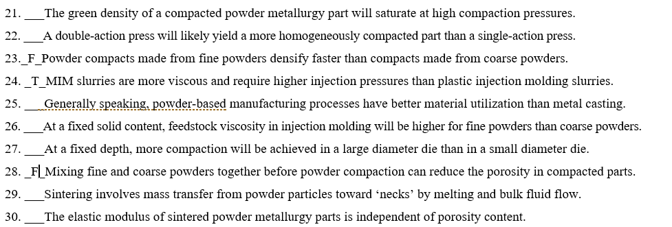 Solved 21. The green density of a compacted powder | Chegg.com