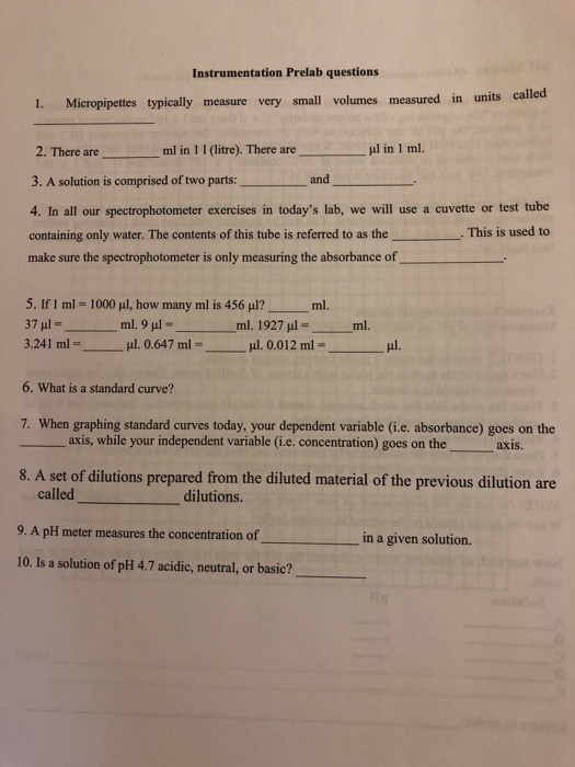 Solved Instrumentation Prelab questions 1. Micropipettes
