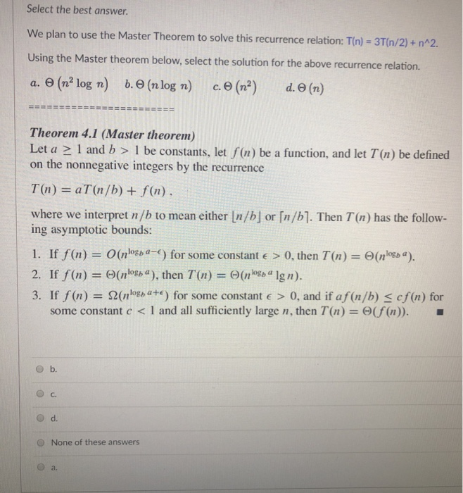 Solved Select the best answer. We plan to use the Master | Chegg.com