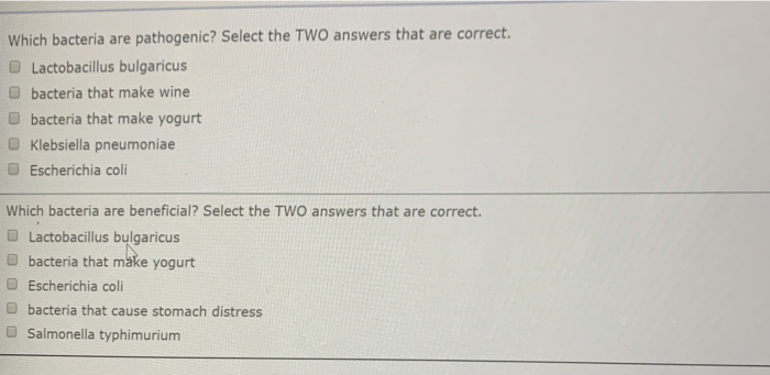 Solved Which bacteria are pathogenic? Select the TWO answers | Chegg.com