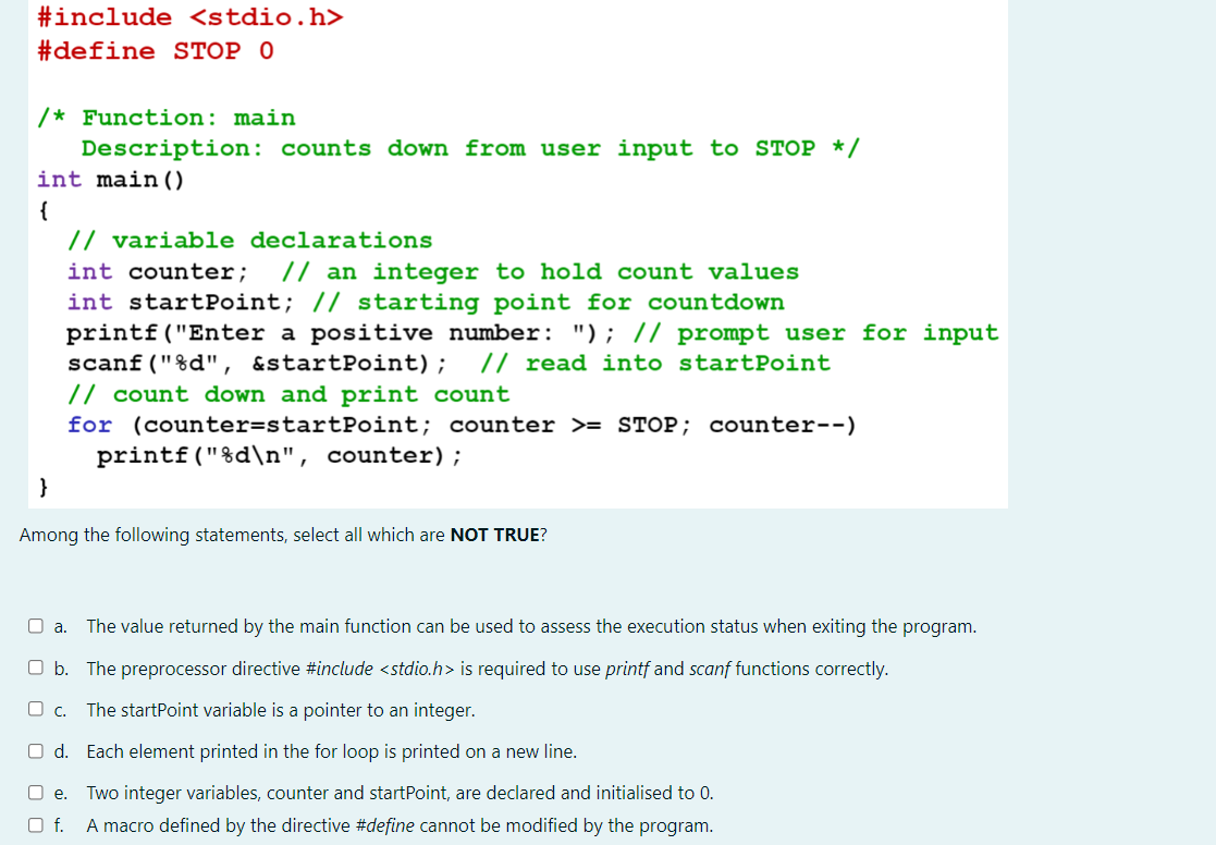 Solved #include #define STOP 0 /* Function: main | Chegg.com
