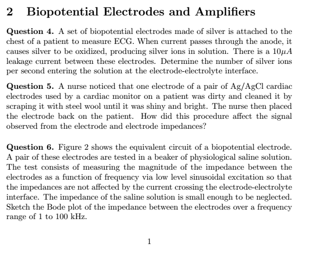 Solved 2 Biopotential Electrodes and Amplifiers Question 4. | Chegg.com