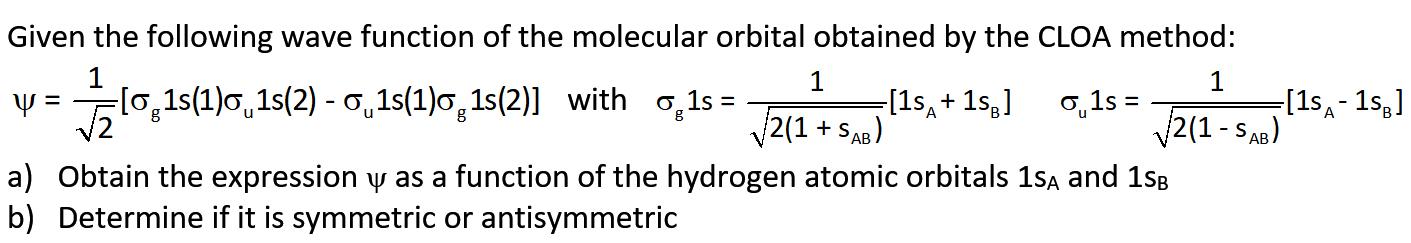 Solved W = Given the following wave function of the | Chegg.com