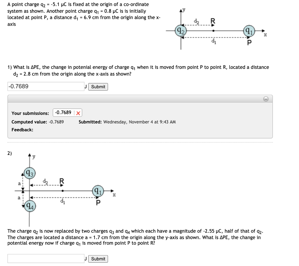 Solved A point charge 42 = -5.1 pc is fixed at the origin of | Chegg.com