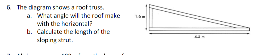 Solved 1.6 m 6. The diagram shows a roof truss. a. What | Chegg.com