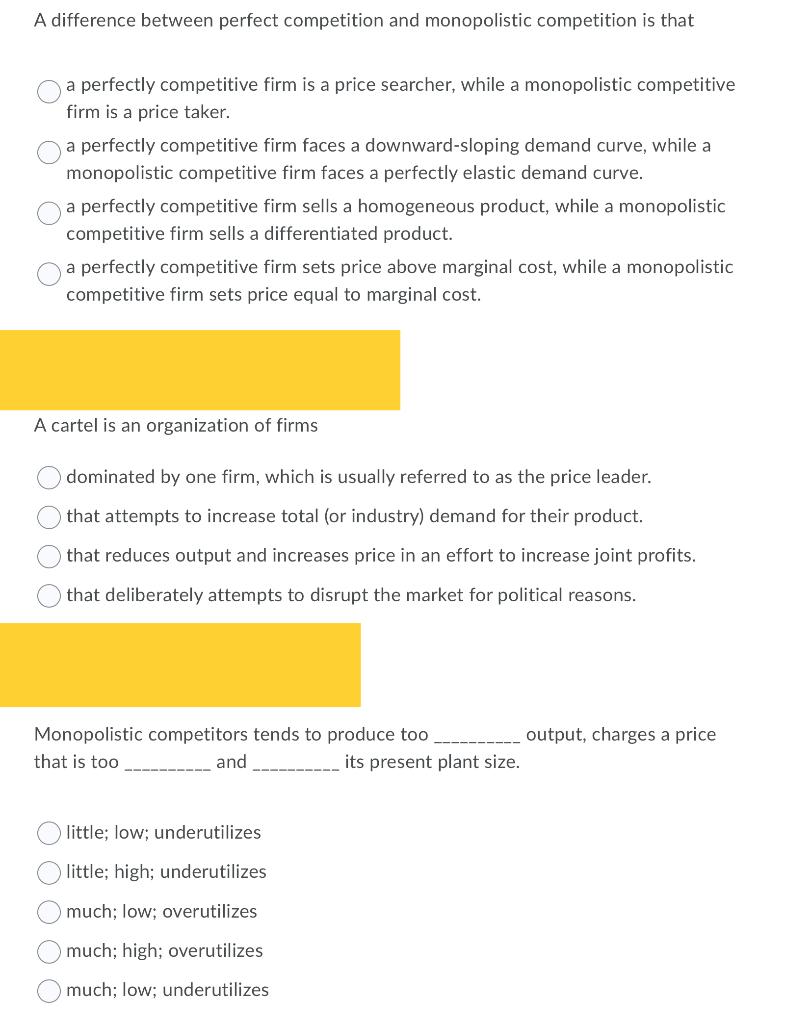 Solved A difference between perfect competition and | Chegg.com