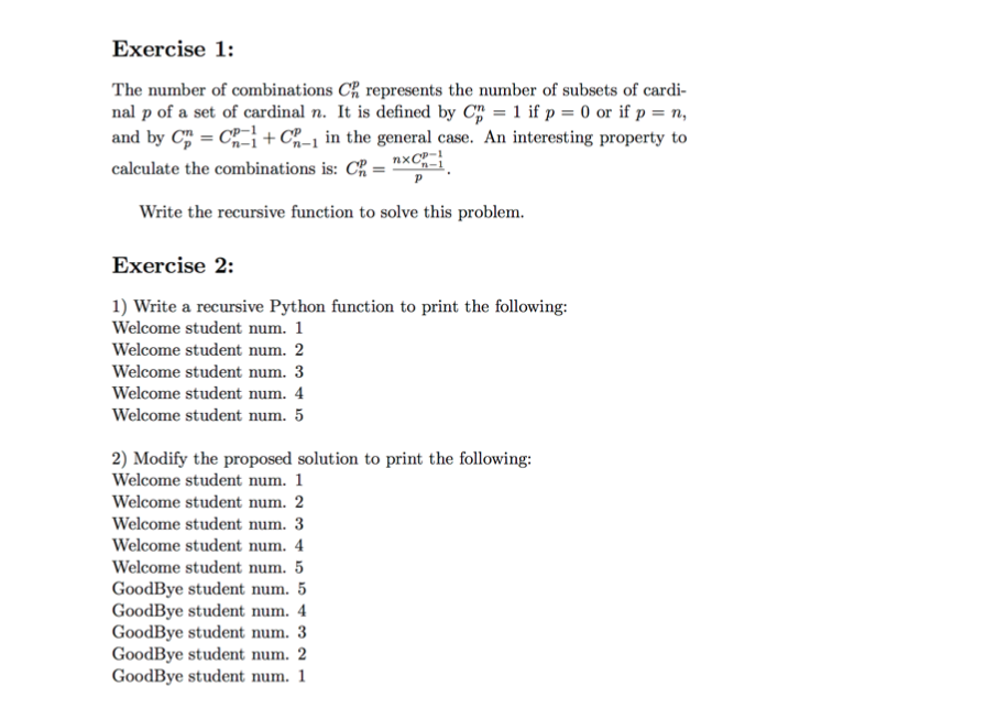 Solved Exercise 1: The number of combinations Ce represents | Chegg.com