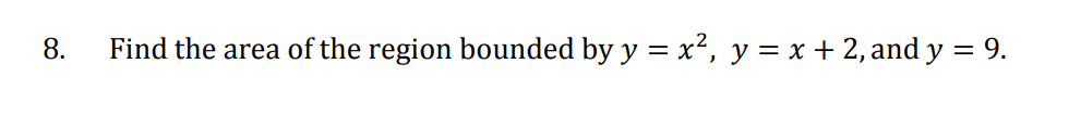 Solved 8. Find the area of the region bounded by y = x², y = | Chegg.com