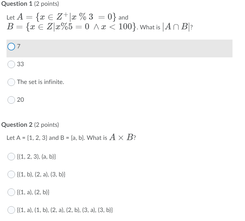 Solved Question 1 2 Points Let A {x E Z 3 0} And B