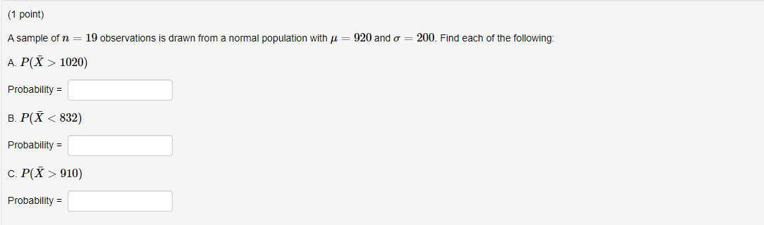 Solved (1 point) A sample of n = 19 observations is drawn | Chegg.com