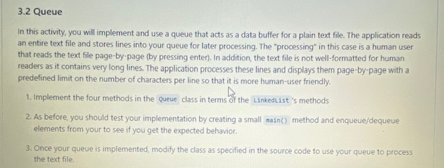 Solved 3.2 Queue In this activity, you will implement and | Chegg.com