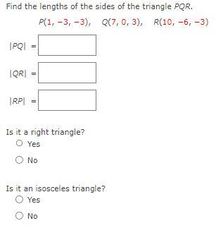 Find the lengths of the sides of the triangle \( P Q R \).
\[
P(1,-3,-3), \quad Q(7,0,3), \quad R(10,-6,-3)
\]
\[
|P Q|=
\]
\