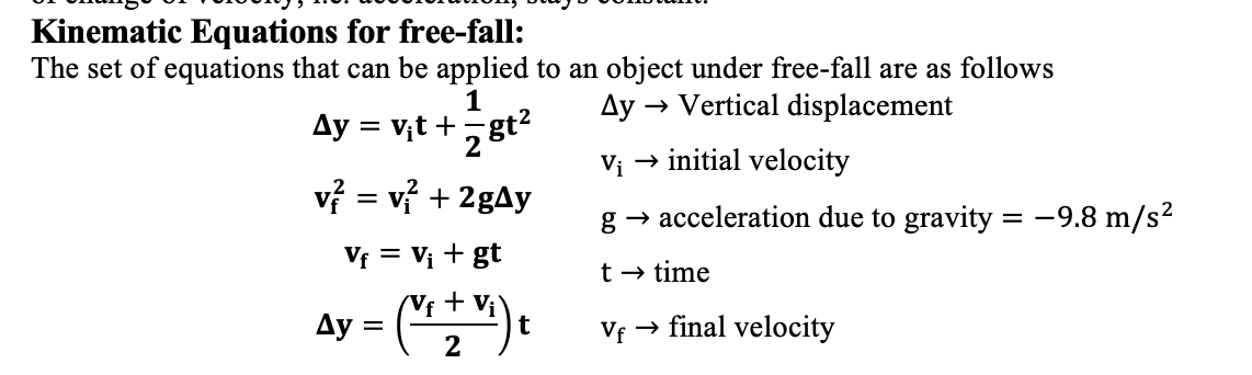 Kinematic Equations Free Fall Problems