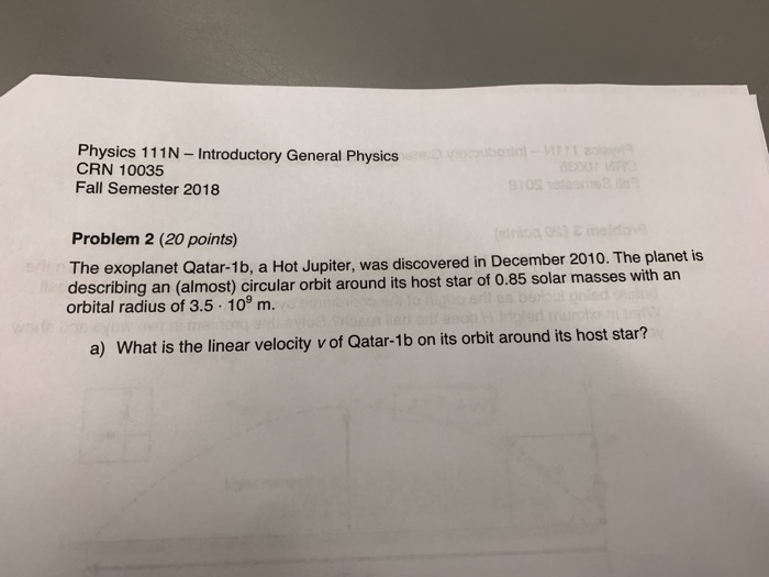 Solved Physics 111N - Introductory General CRN 10035 Fall | Chegg.com