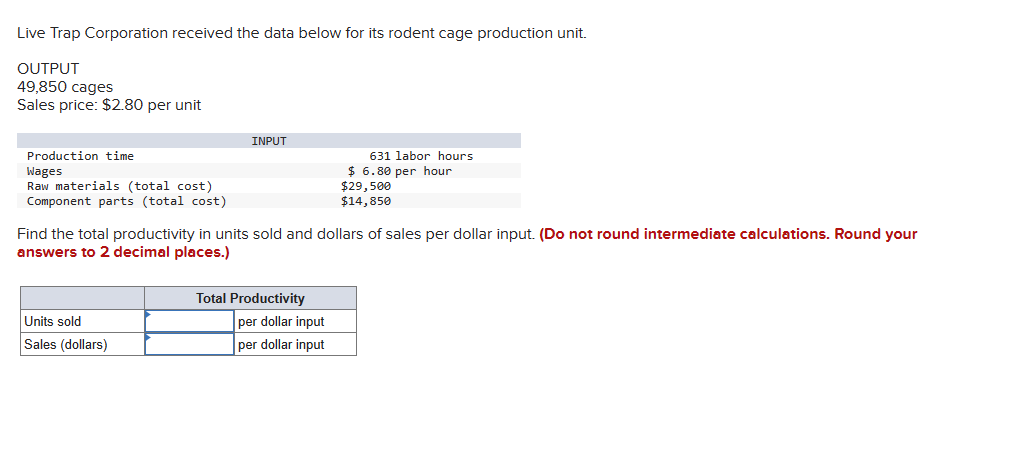 Solved Live Trap Corporation received the data below for its | Chegg.com