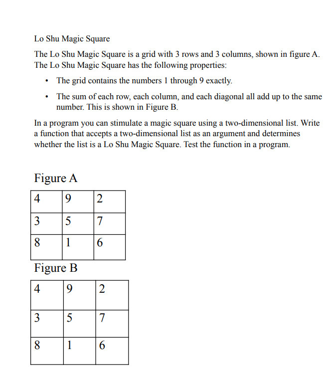 Solved Lo Shu Magic Square The Lo Shu Magic Square is a grid | Chegg.com
