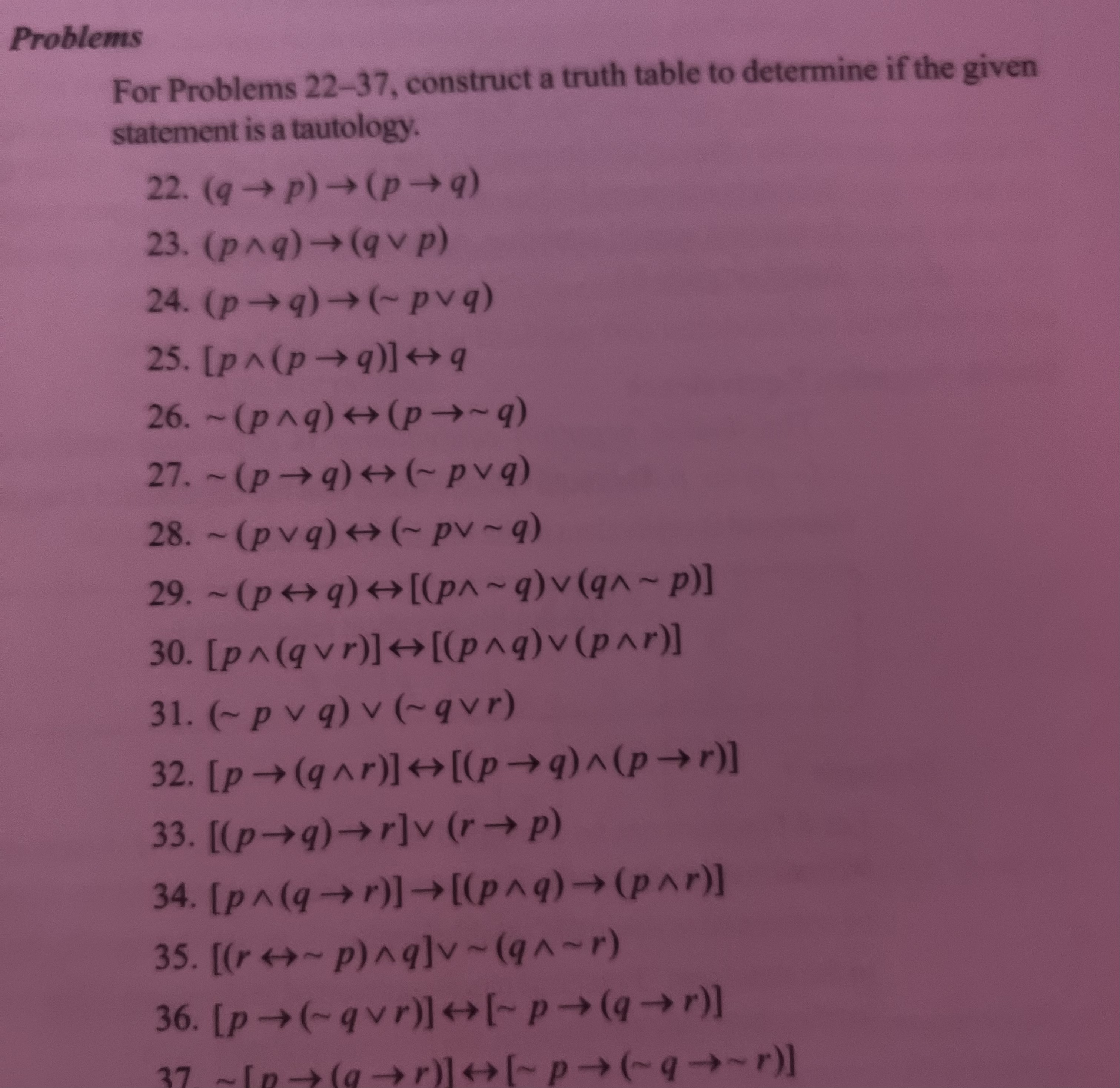 Solved For problems 22-37, construct a truth table to | Chegg.com