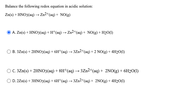 Solved Balance the following redox equation in acidic | Chegg.com