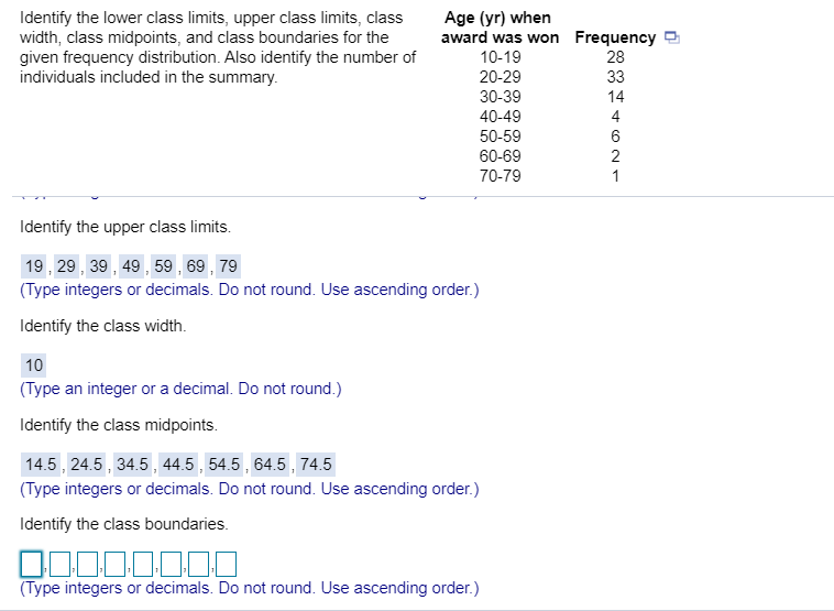 Solved Identify the lower class limits, upper class limits,