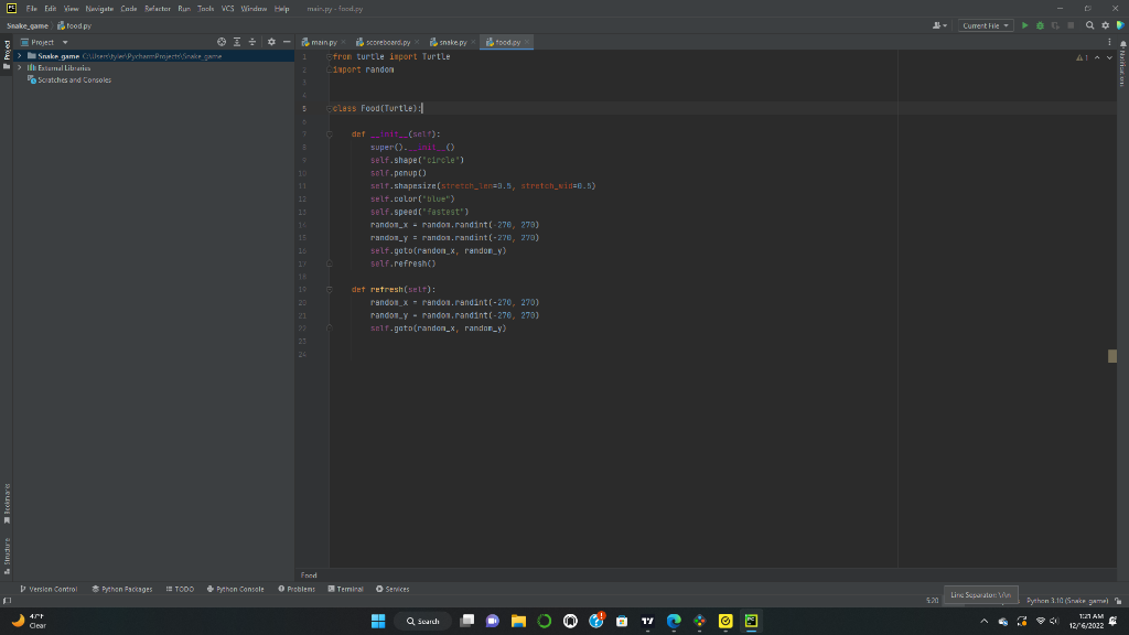 Hello I have created the snake game in pycharm using | Chegg.com
