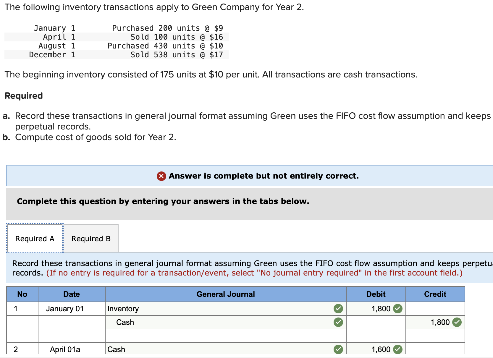 Solved The Following Inventory Transactions Apply To Green | Chegg.com