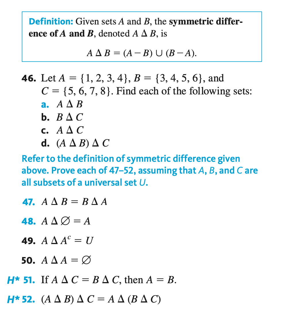 Definition: Given Sets A And B, The Symmetric | Chegg.com