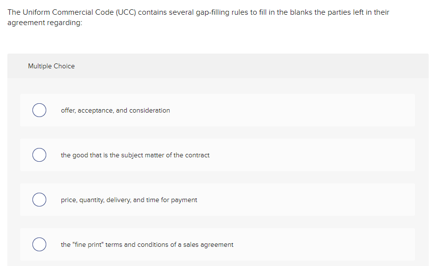 Solved The Uniform Commercial Code (UCC) contains several | Chegg.com