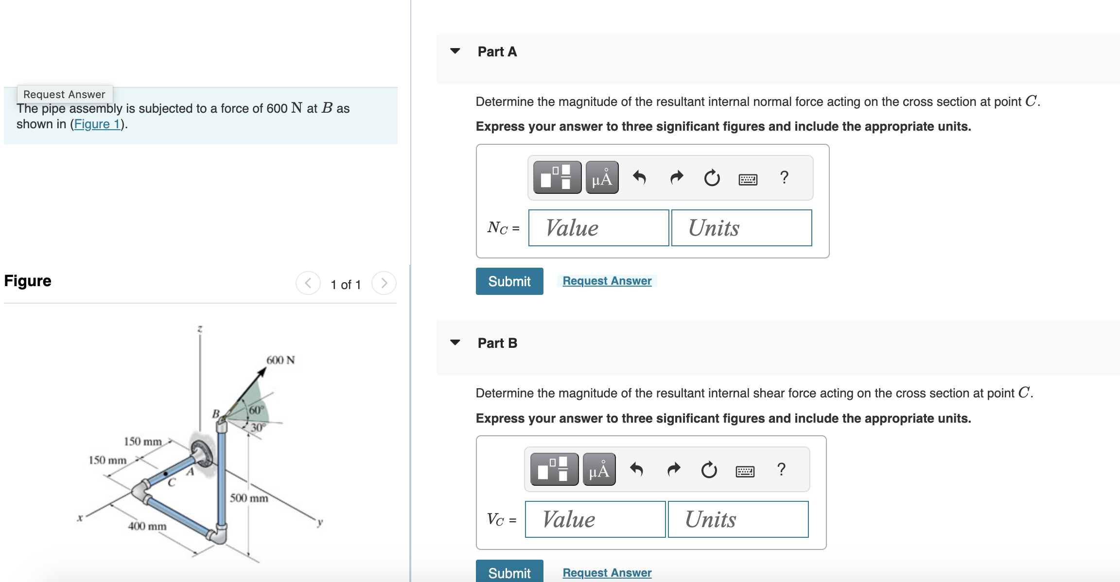 Solved Request Answer The pipe assembly is subjected to a | Chegg.com