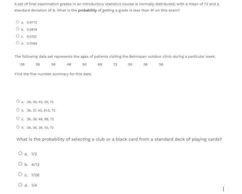 Solved A set of final examination grades in an introductory | Chegg.com