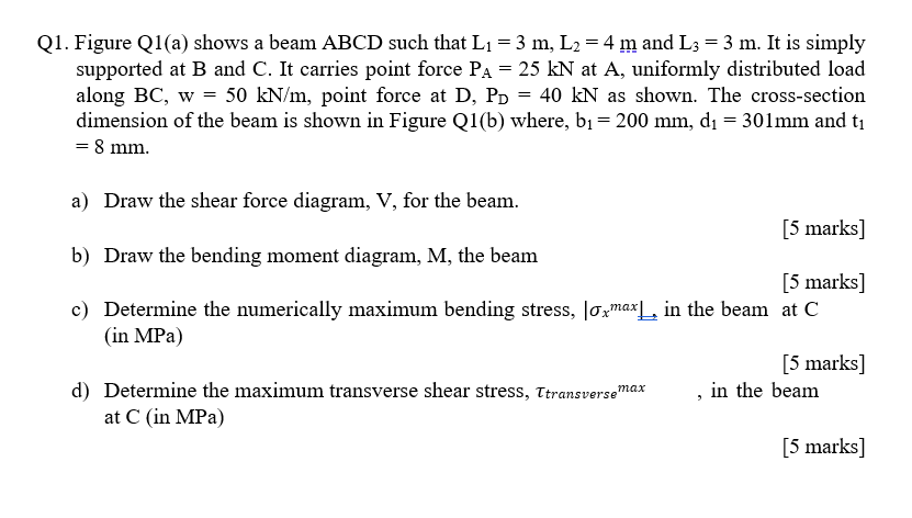 Solved Q1 Figure Q1 A Shows A Beam Abcd Such That L1 3