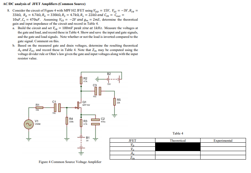AC/DC analysis of JFET Amplifiers Source) 8.