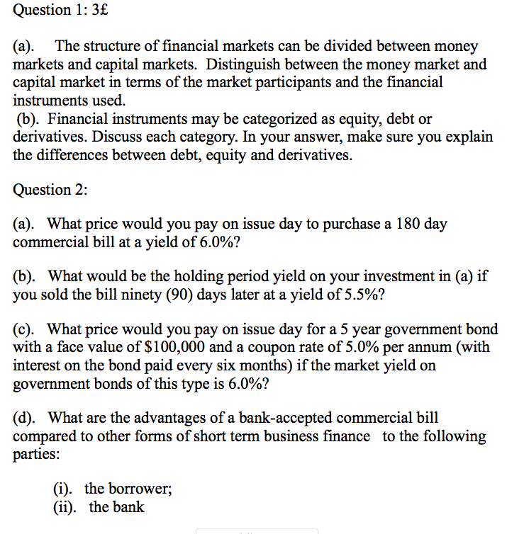 essay questions on financial markets