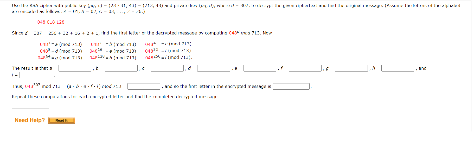 Solved are encoded as follows: A=01,B=02,C=03,…,Z=26.) | Chegg.com
