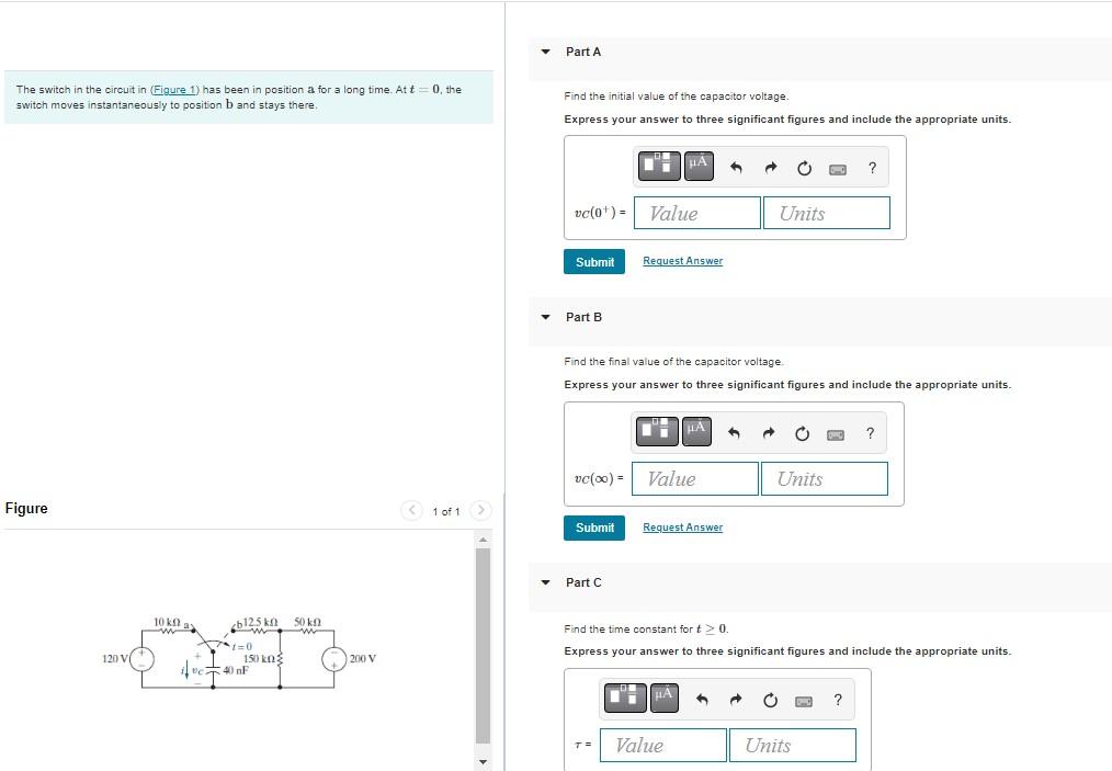 Solved The switch in the circuit in (Figure 1) has been in | Chegg.com