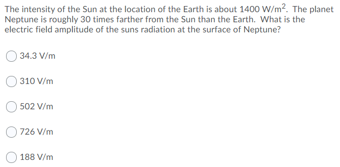 Solved The Intensity Of The Sun At The Location Of The Earth | Chegg.com