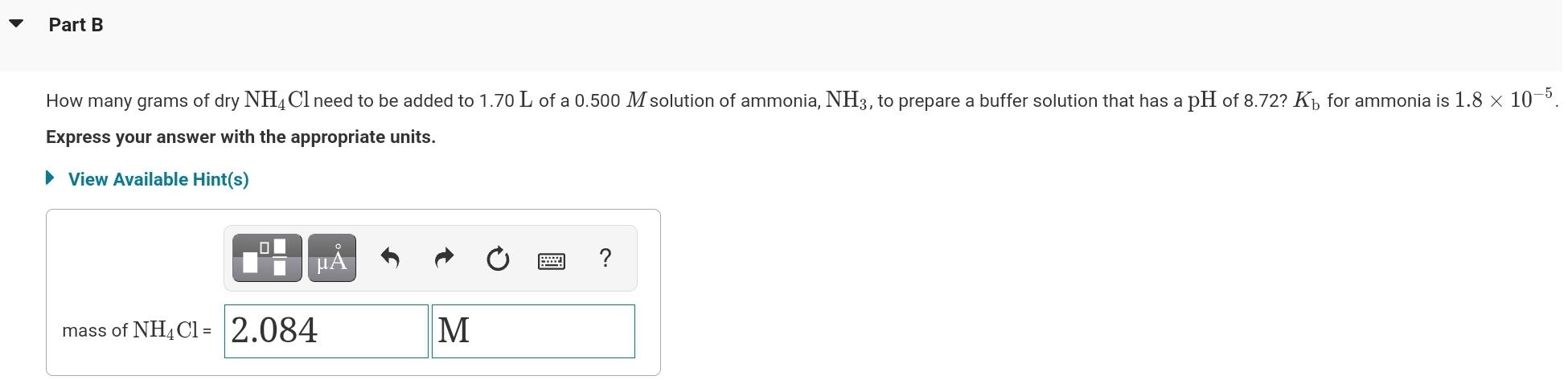 Solved Part B How Many Grams Of Dry Nh4cl Need To Be Added