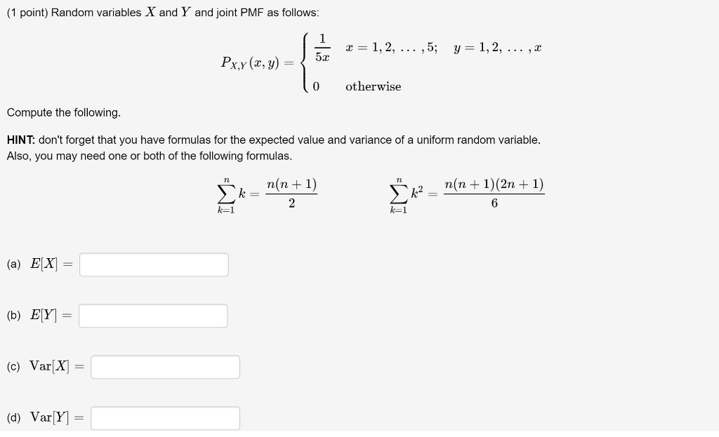 Solved 1 Point Random Variables X And Y And Joint Pmf A Chegg Com