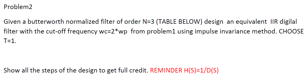 Problem2 Given A Butterworth Normalized Filter Of | Chegg.com