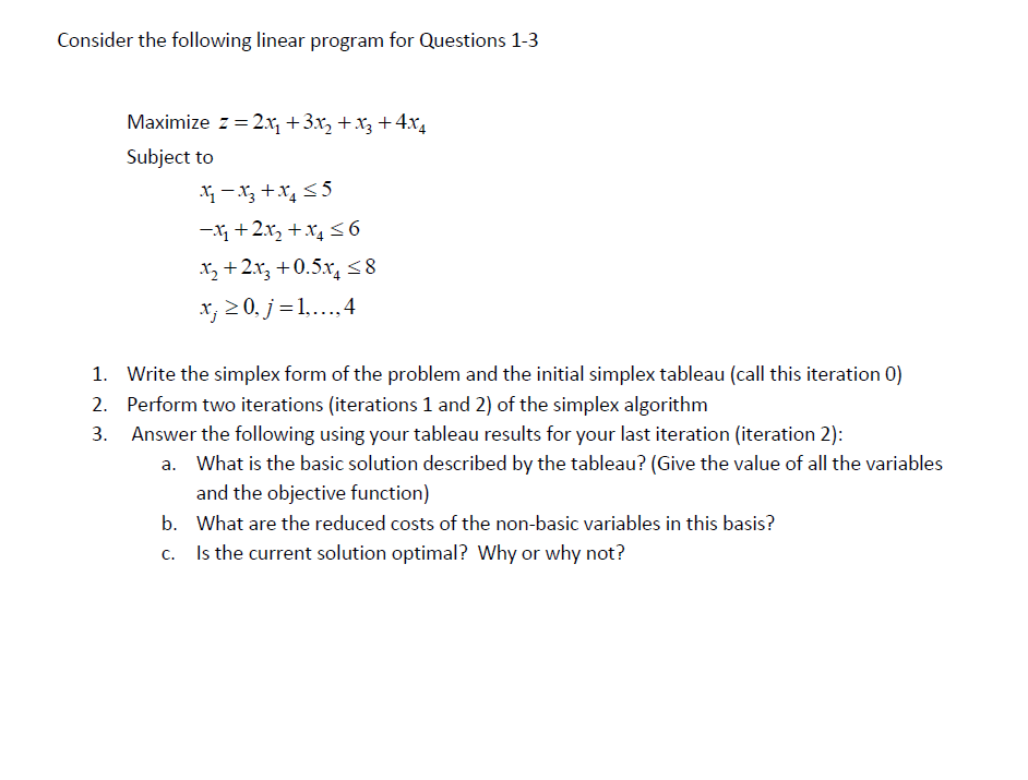 Solved Consider the following linear program for Questions | Chegg.com