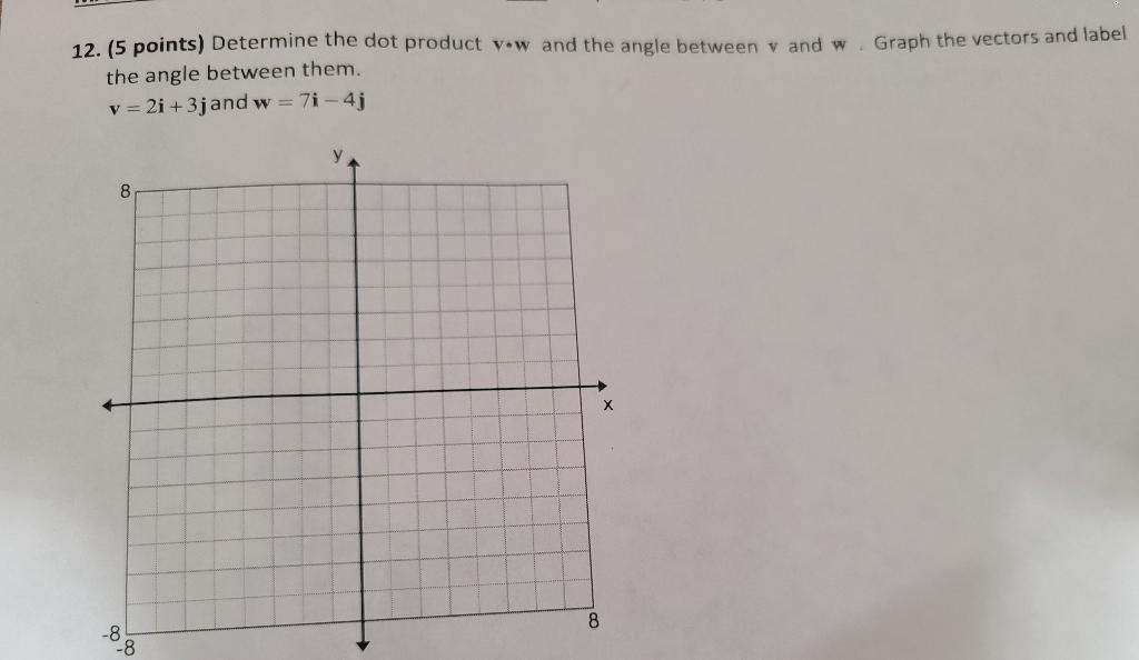 Solved 12. (5 points) Determine the dot product v⋅w and the | Chegg.com