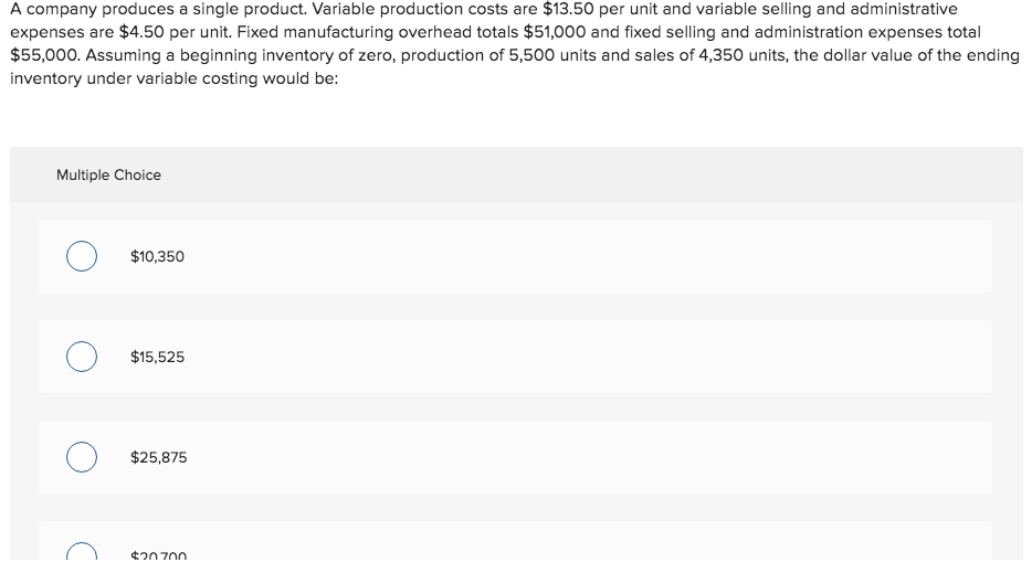 solved-a-company-produces-a-single-product-variable-chegg