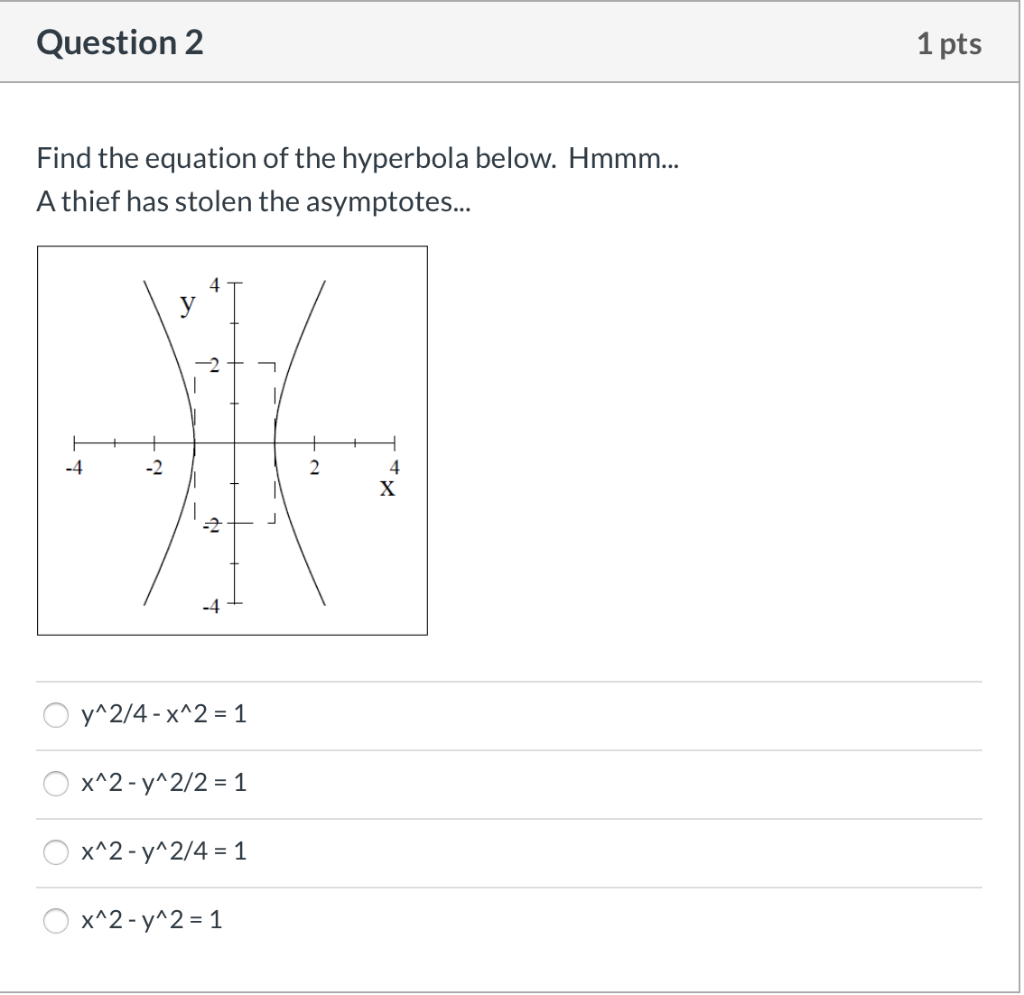 Solved Question 2 1 Pts Find The Equation Of The Hyperbol Chegg Com