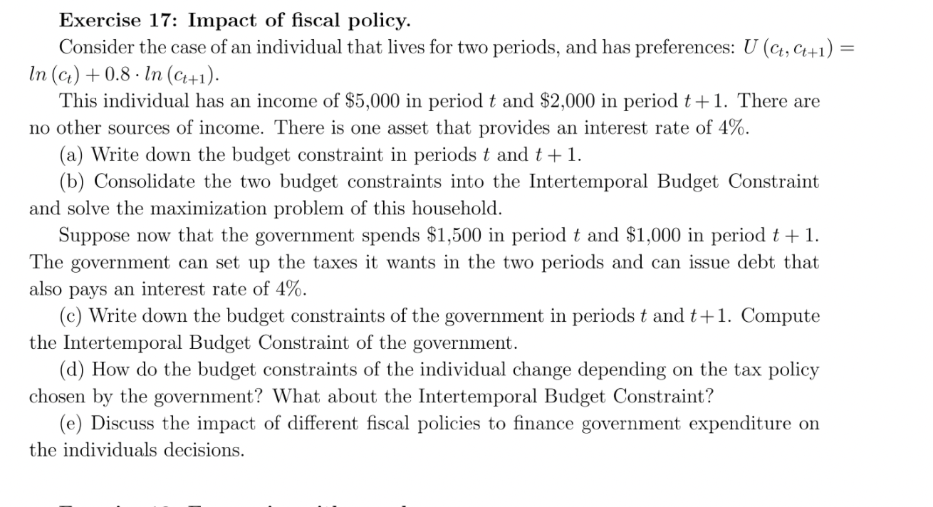 Exercise 17: Impact Of Fiscal Policy. Consider The | Chegg.com