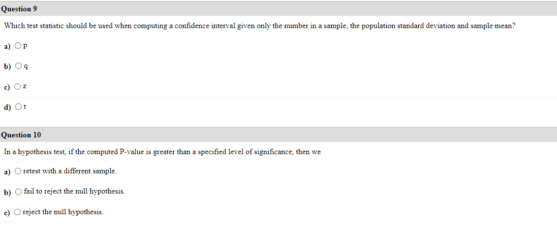 Solved Question 9 Which test statistic should be used when | Chegg.com