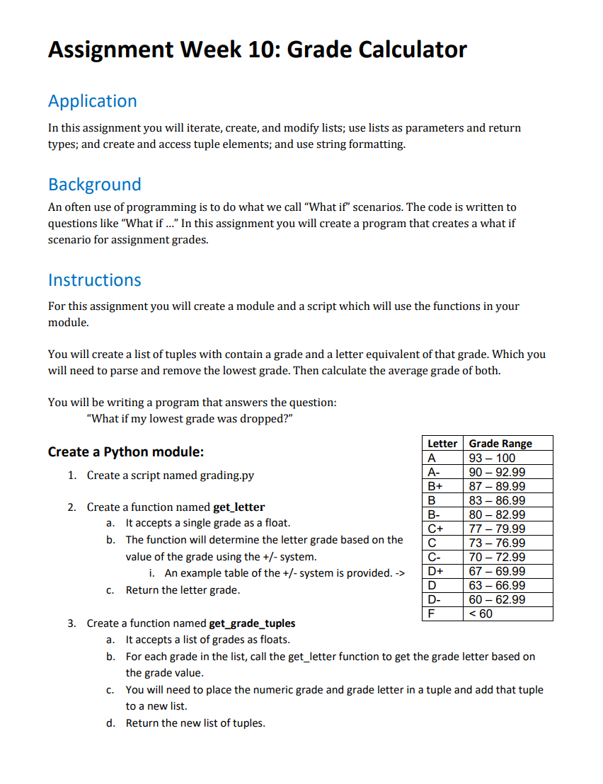 grade calculator assignment