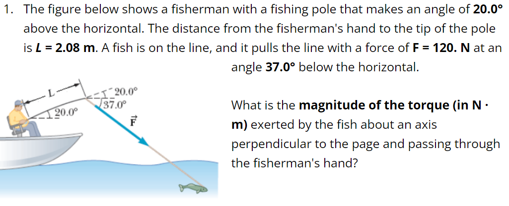 Solved 1. The figure below shows a fisherman with a fishing | Chegg.com