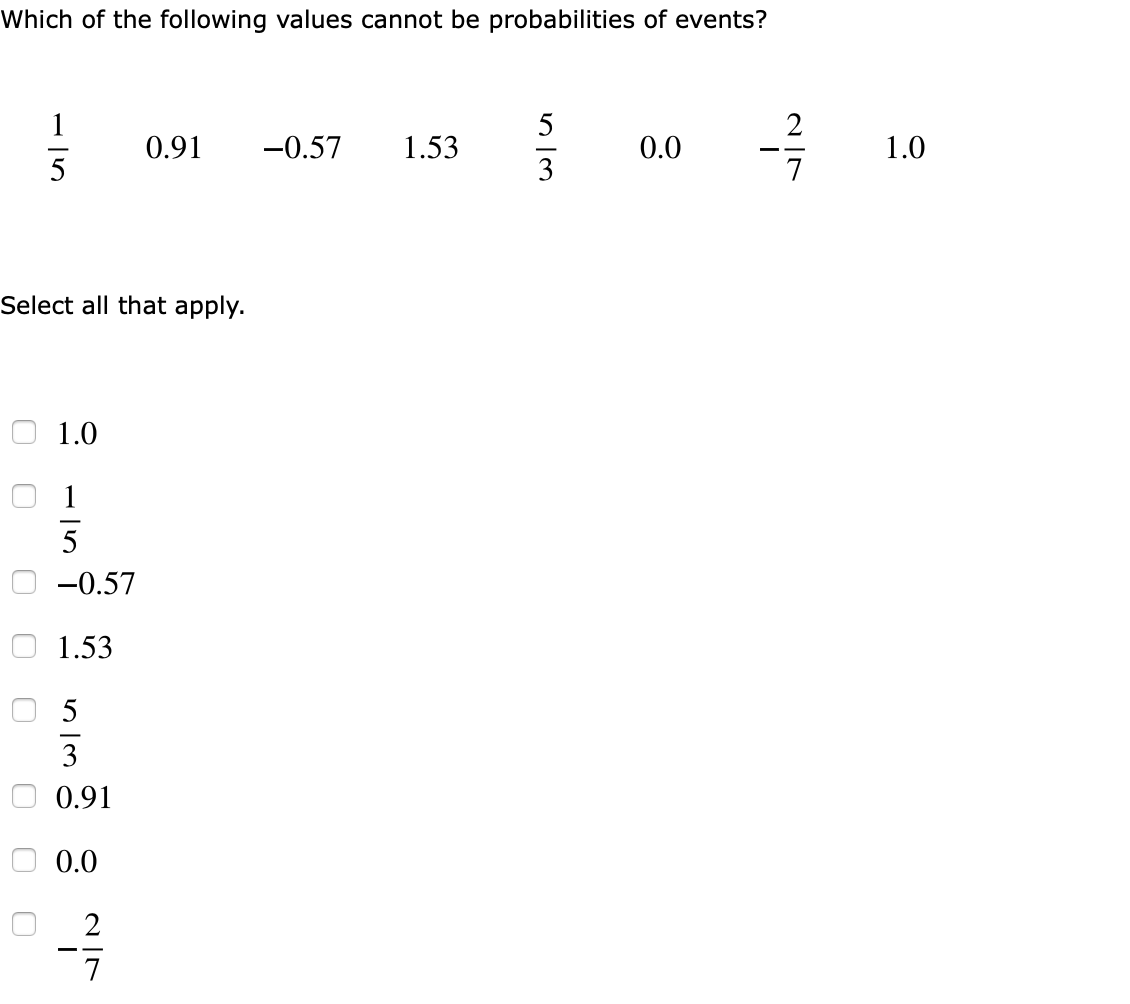 which of the following values cannot be probabilities of events