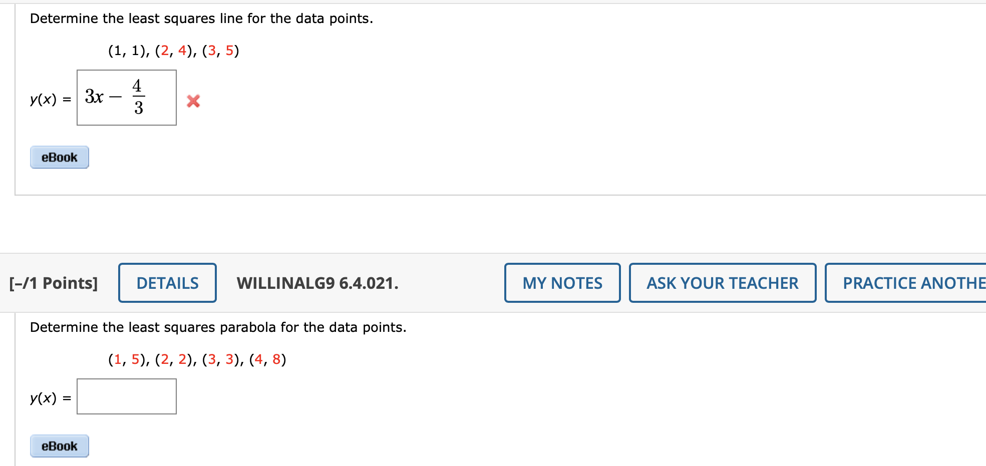 Solved Determine the least squares line for the data points. | Chegg.com